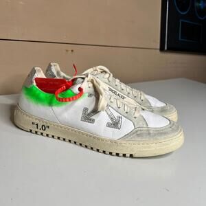 Off-White Low Top Sneakers White Green Zip Tie Arrow Logo Size US 7 EU 40